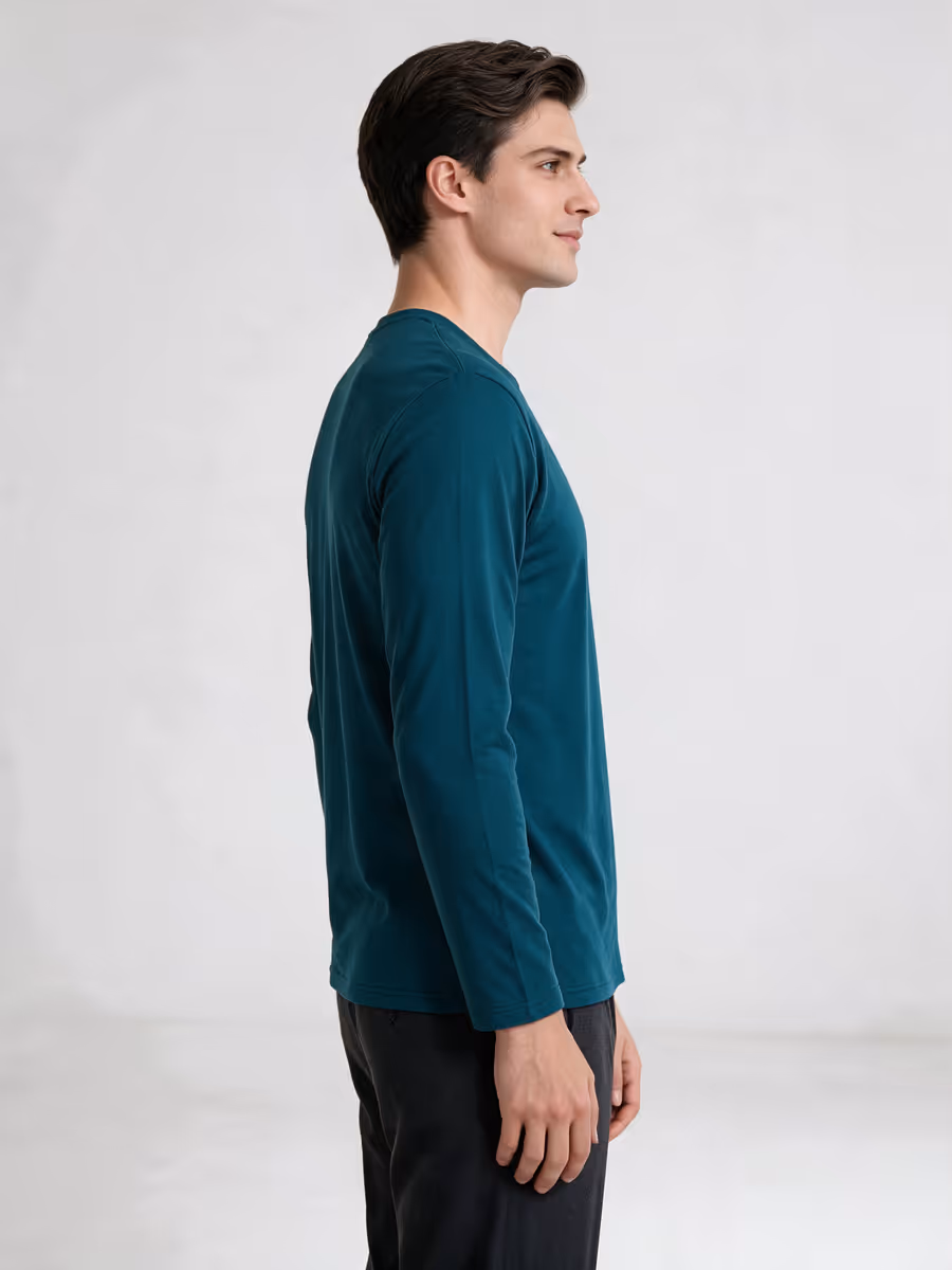 Men's Petrol Full Sleeve Round Neck Plain T-Shirt