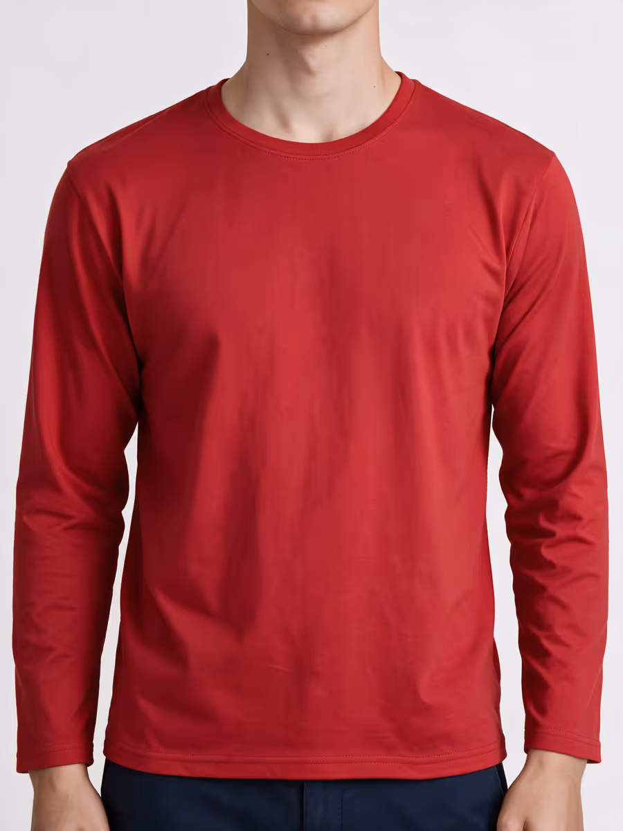 Men's Red Full Sleeve Round Neck Plain T-Shirt