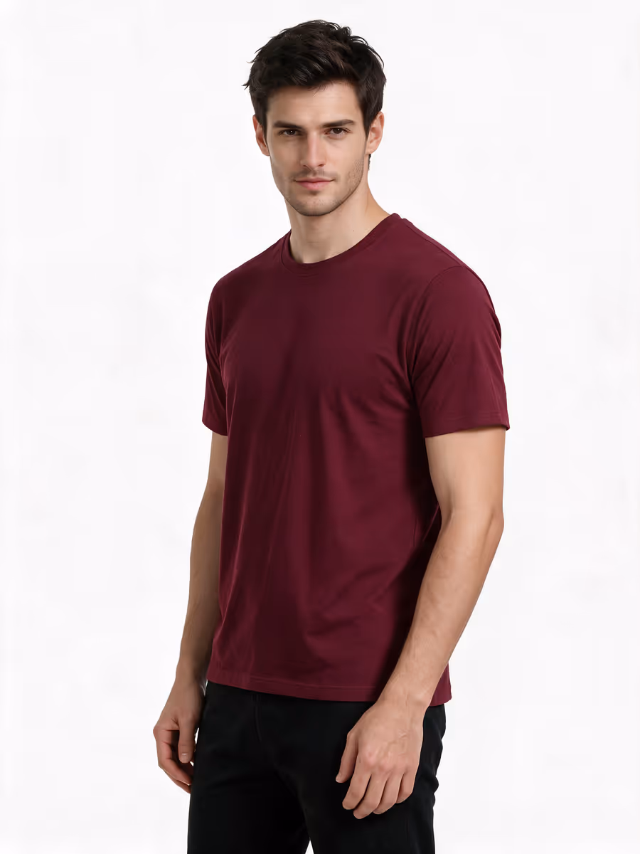 Men's Maroon Half Sleeve Round Neck Plain T-Shirt
