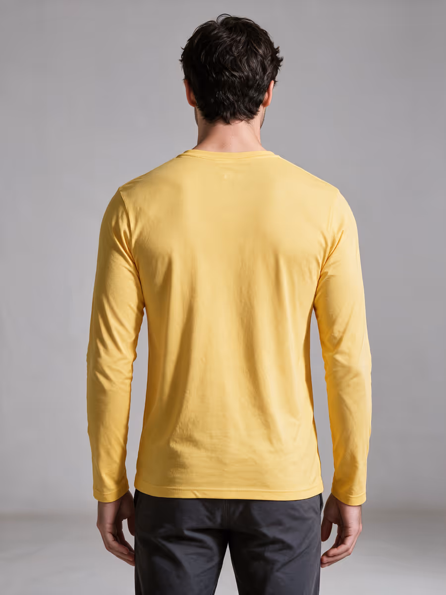 Men's Yellow Full Sleeve Round Neck Plain T-Shirt