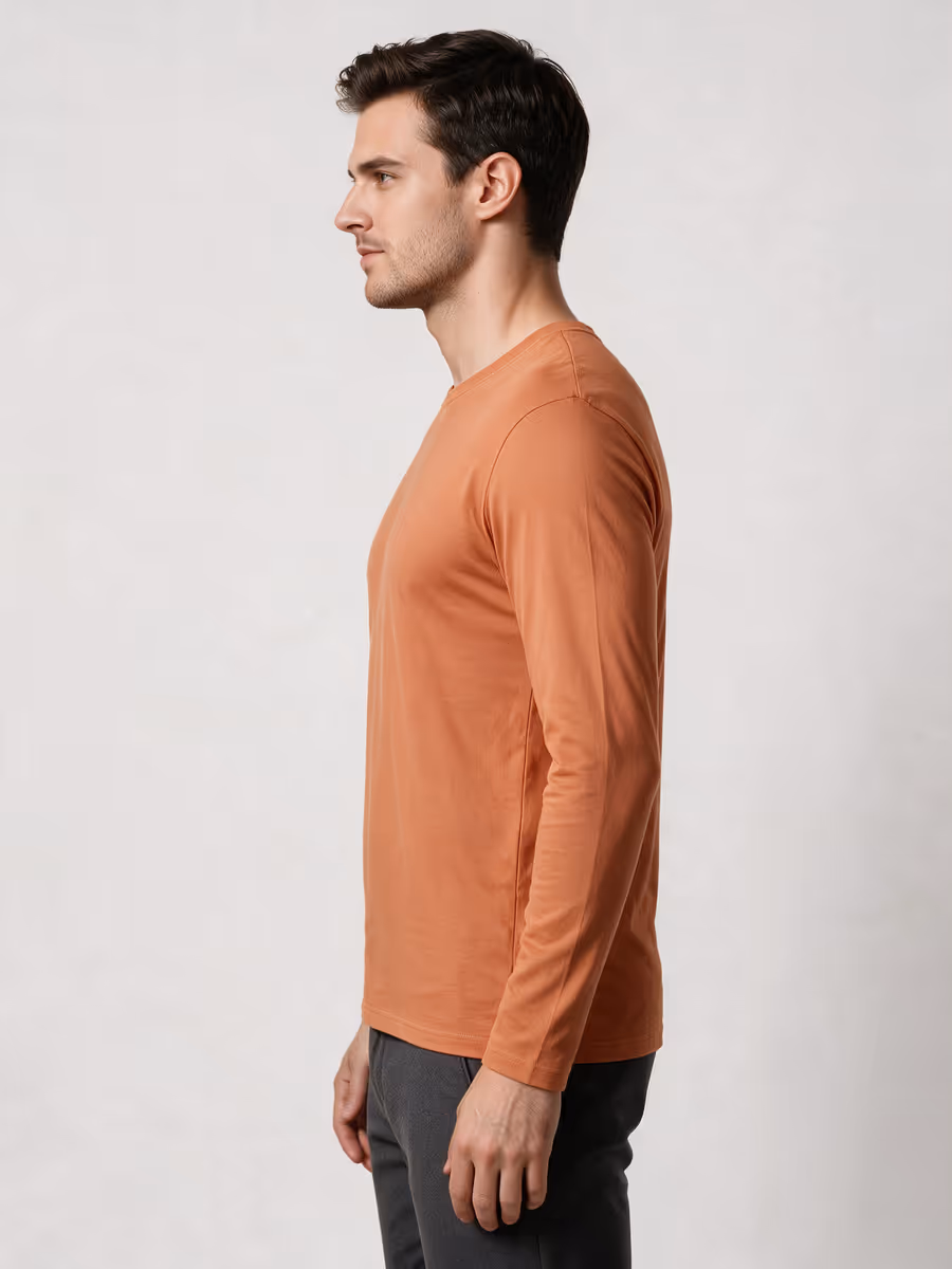 Men's Saffron Full Sleeve Round Neck Plain T-Shirt