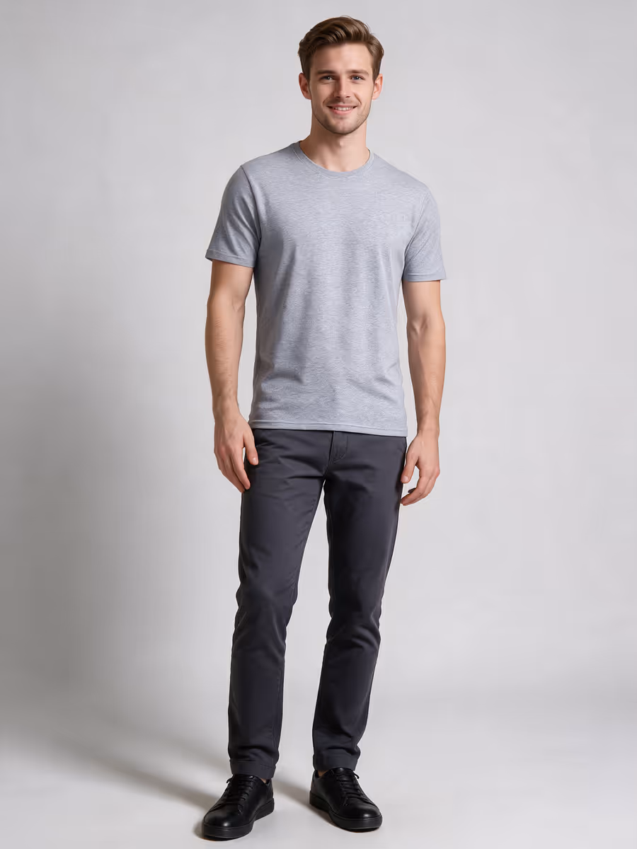 Men's Grey Melange Half Sleeve Round Neck Plain T-Shirt