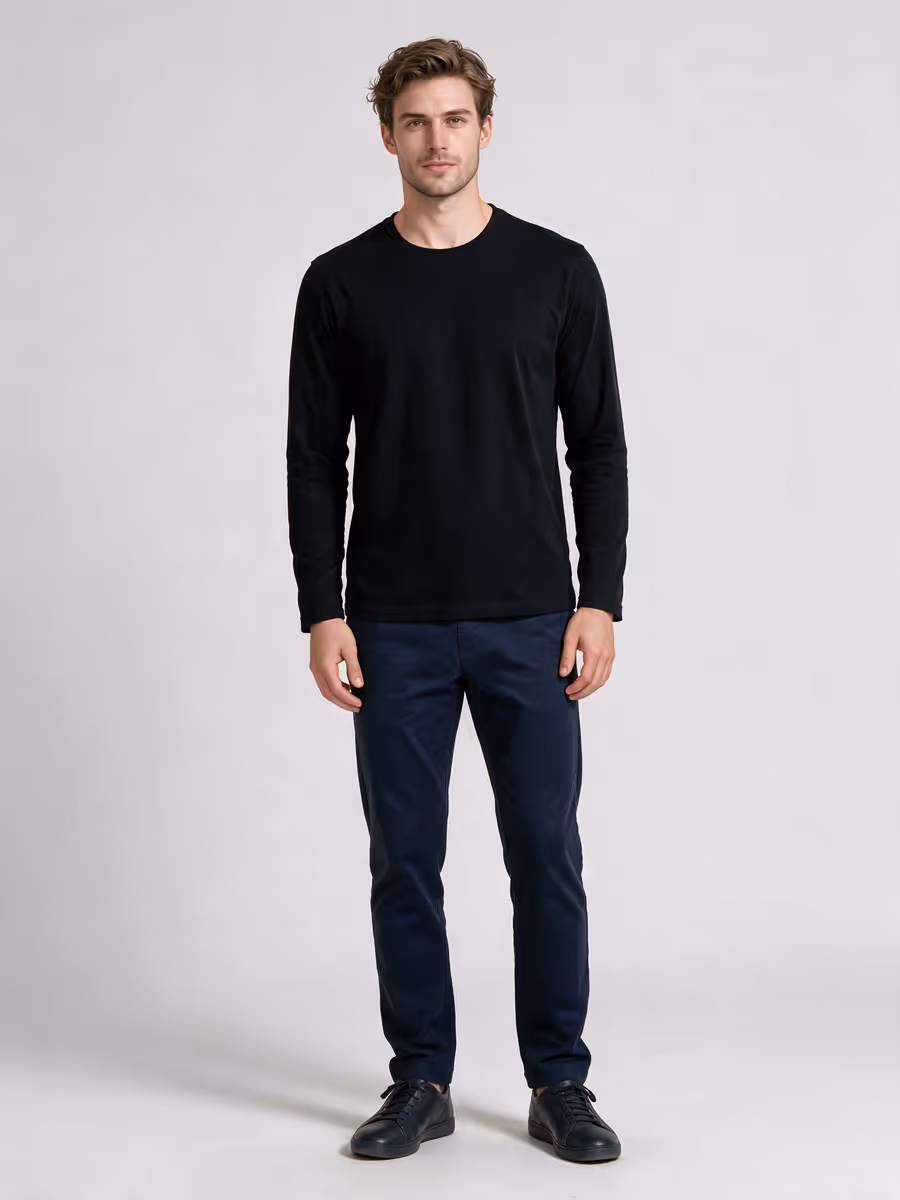Men's Black Full Sleeve Round Neck Plain T-Shirt