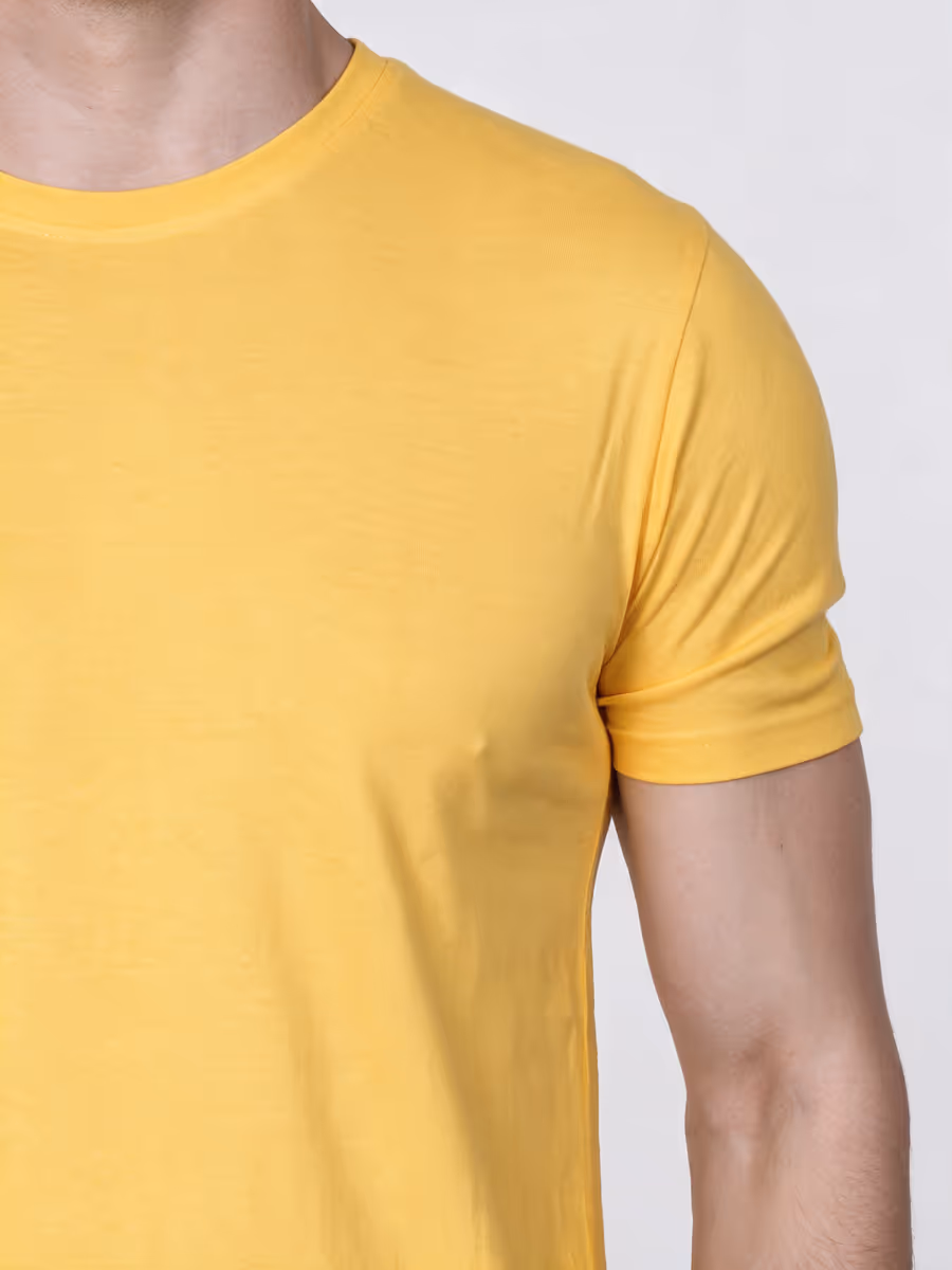 Men's Yellow Half Sleeve Round Neck Plain T-Shirt