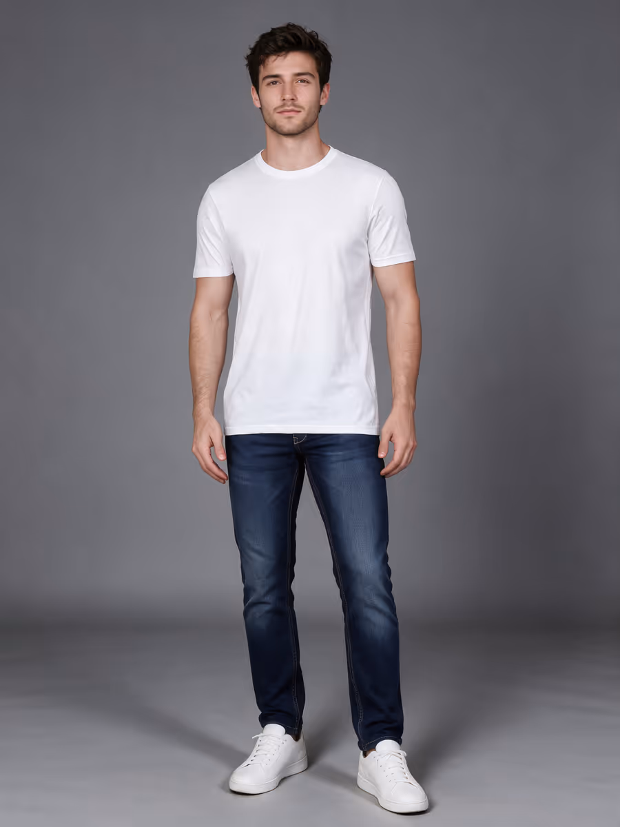 Men's White Half Sleeve Round Neck Plain T-Shirt