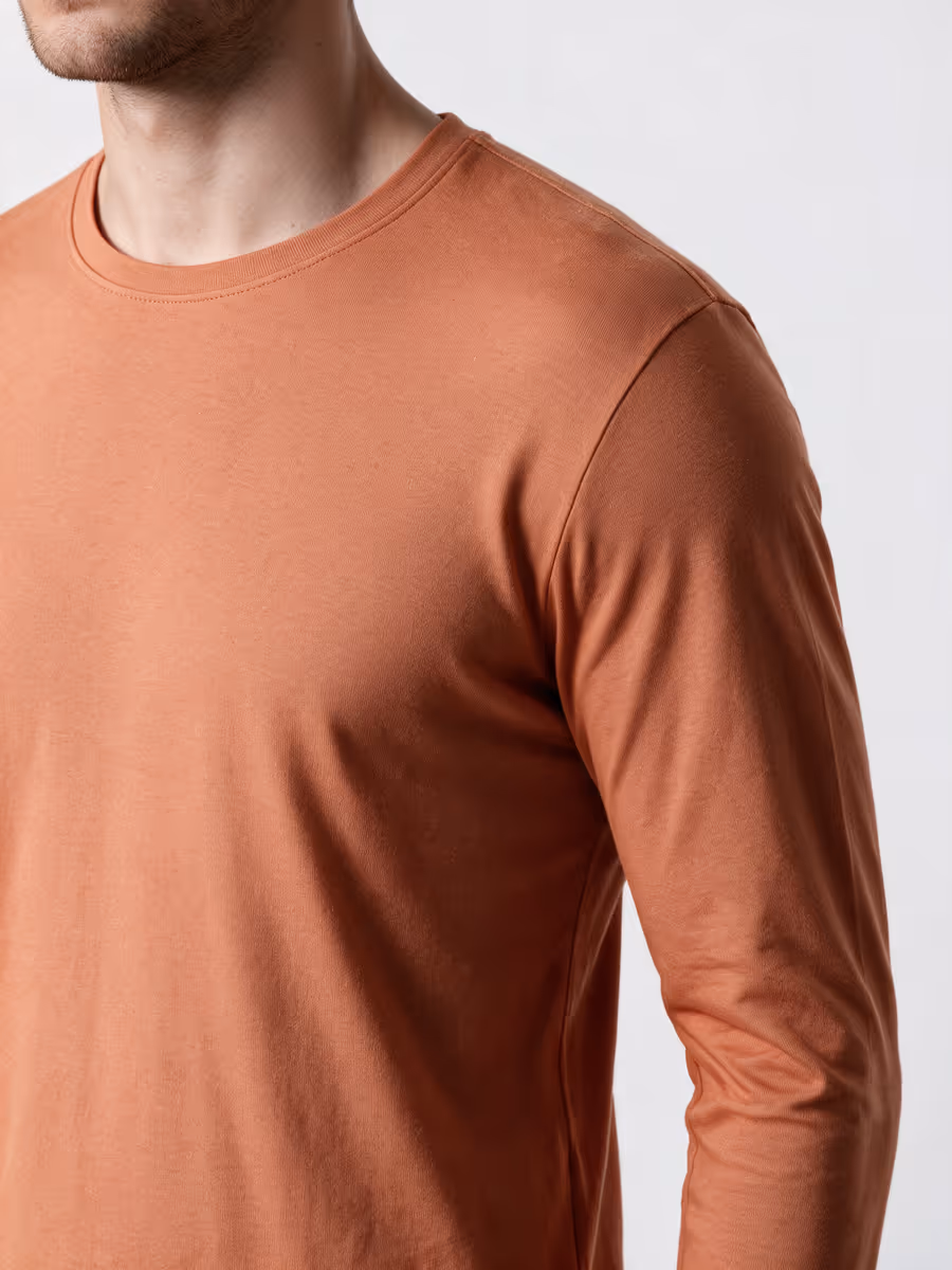 Men's Saffron Full Sleeve Round Neck Plain T-Shirt