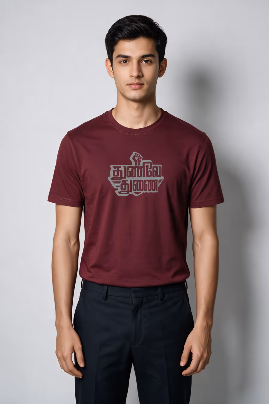 Thunive Thunai Tamil Typography T-Shirt For Men - Half Sleeve