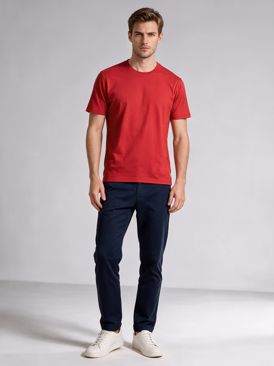 Men's Red Half Sleeve Round Neck Plain T-Shirt