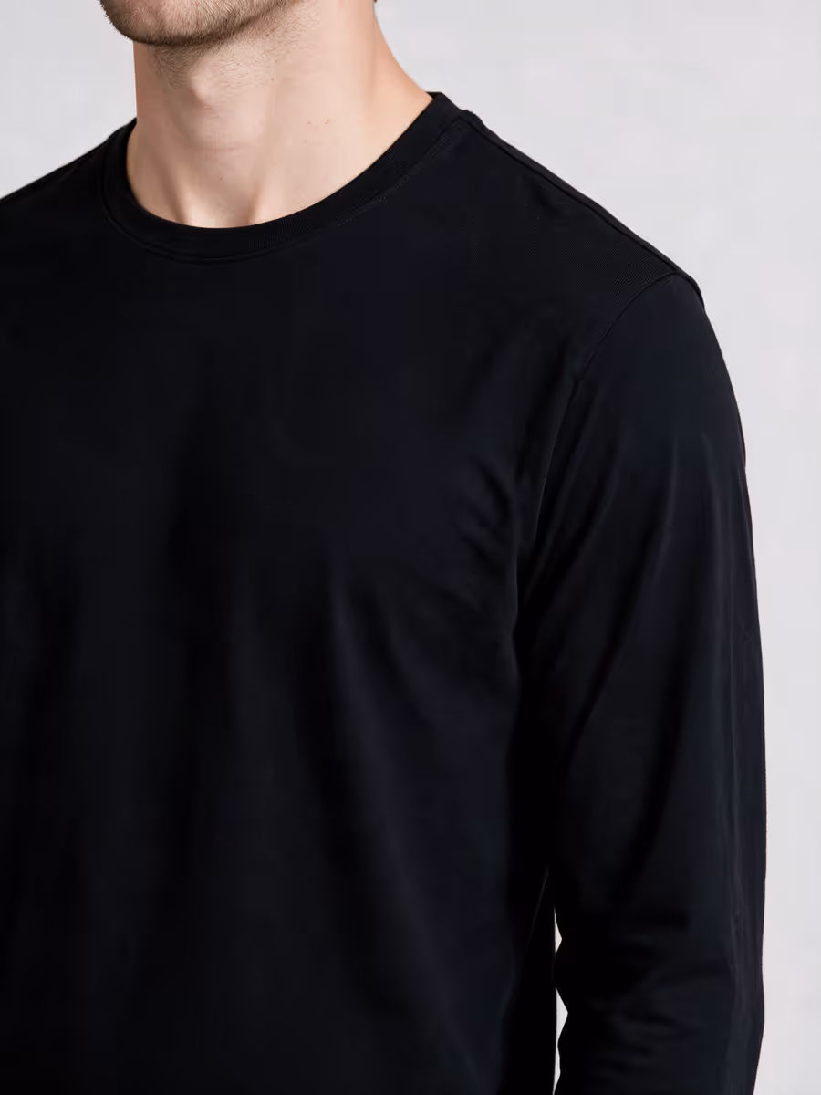 Men's Black Full Sleeve Round Neck Plain T-Shirt