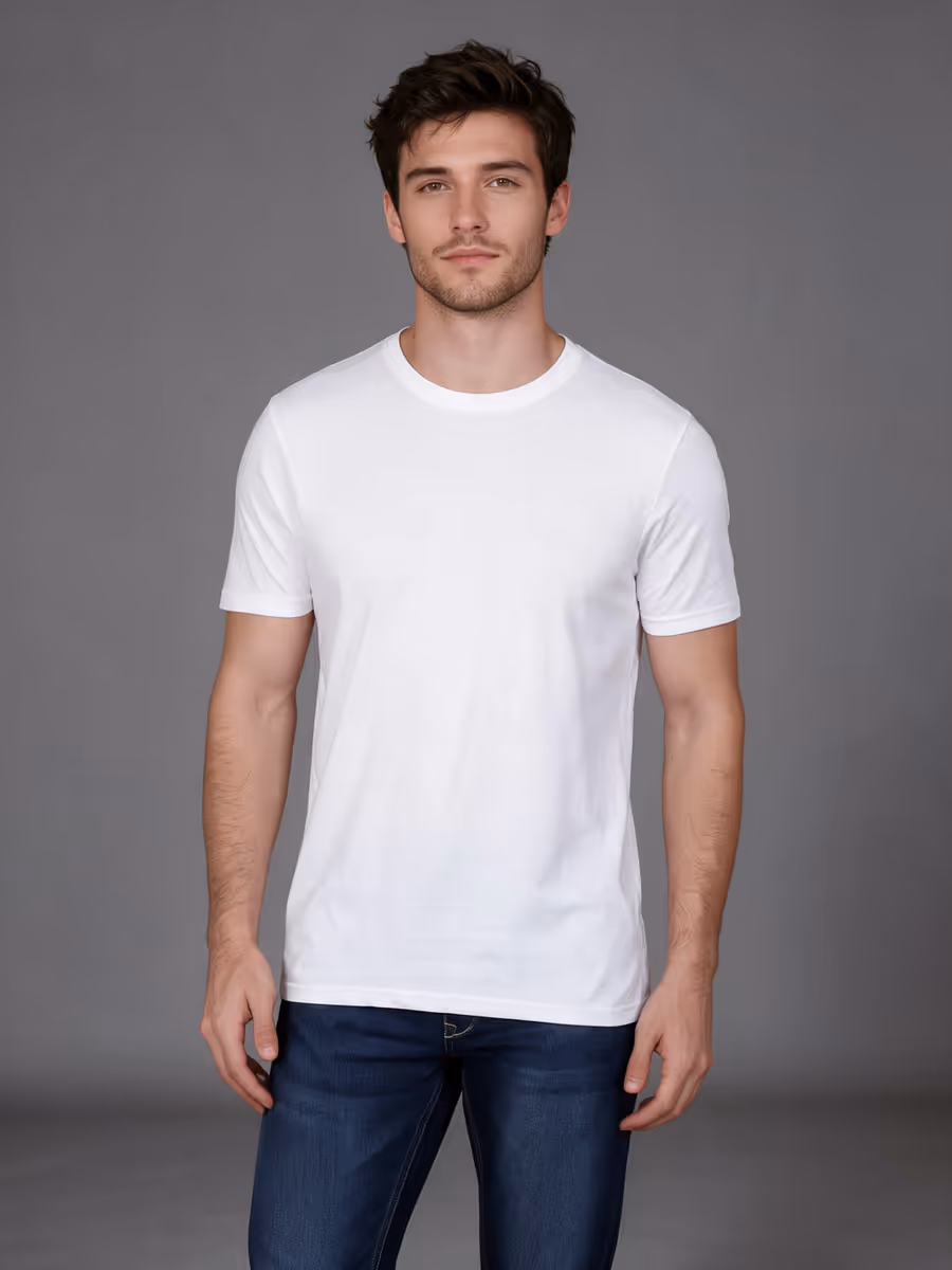 Men's White Half Sleeve Round Neck Plain T-Shirt