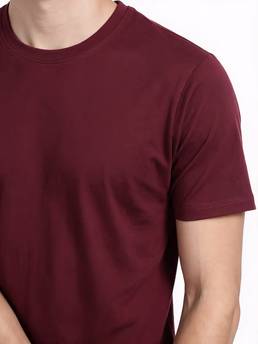 Men's Maroon Half Sleeve Round Neck Plain T-Shirt