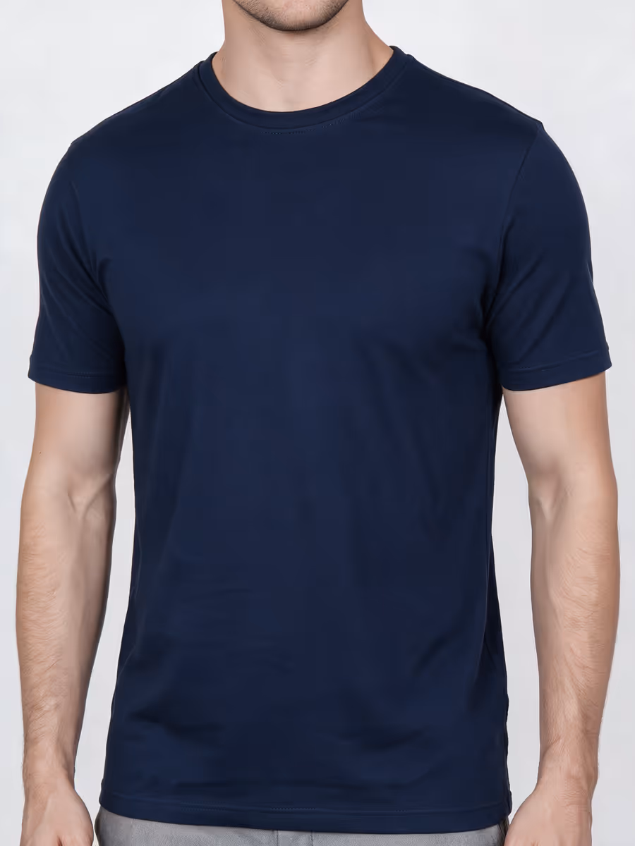 Men's Navy Blue Half Sleeve Round Neck Plain T-Shirt