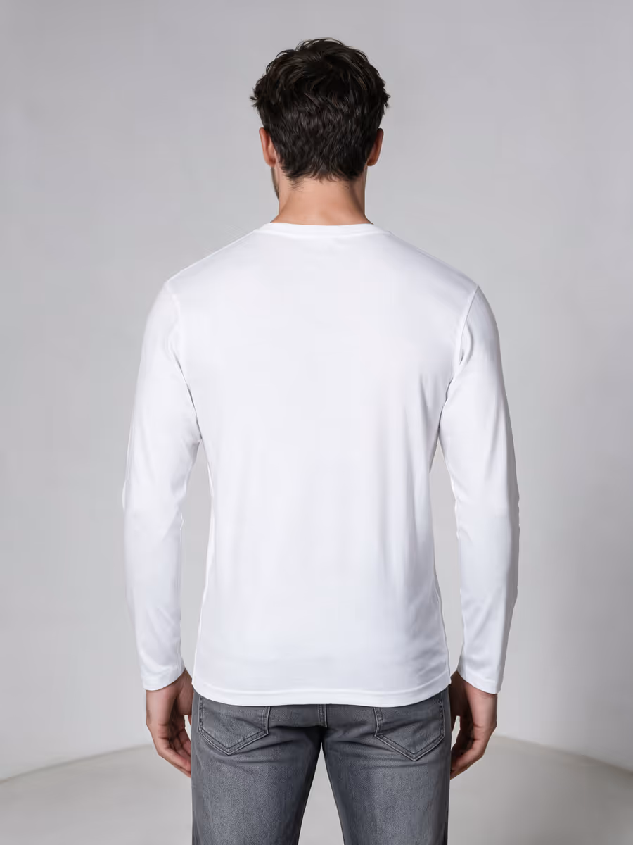 Men's White Full Sleeve Round Neck Plain T-Shirt