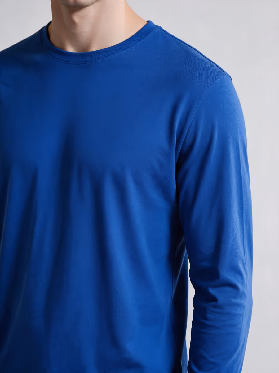 Men's Royal Blue Full Sleeve Round Neck Plain T-Shirt