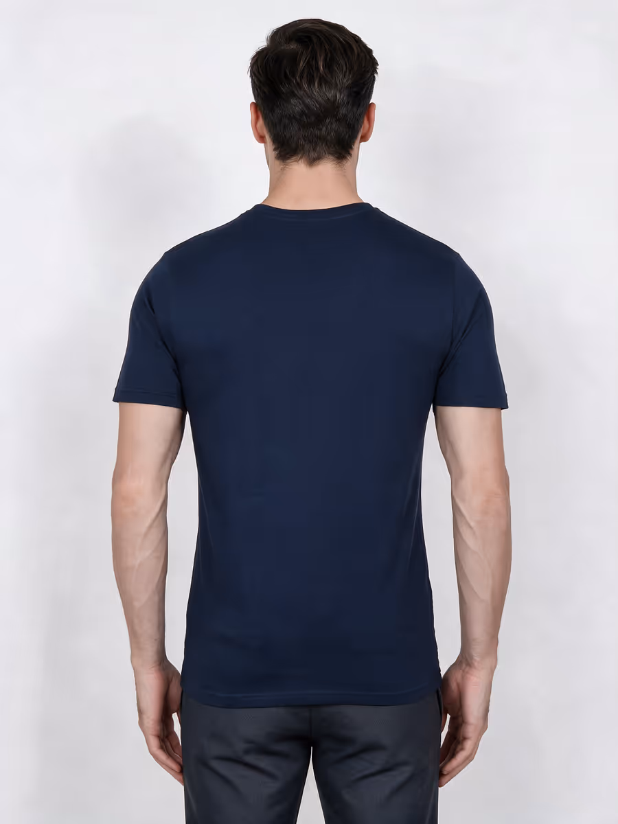 Men's Navy Blue Half Sleeve Round Neck Plain T-Shirt