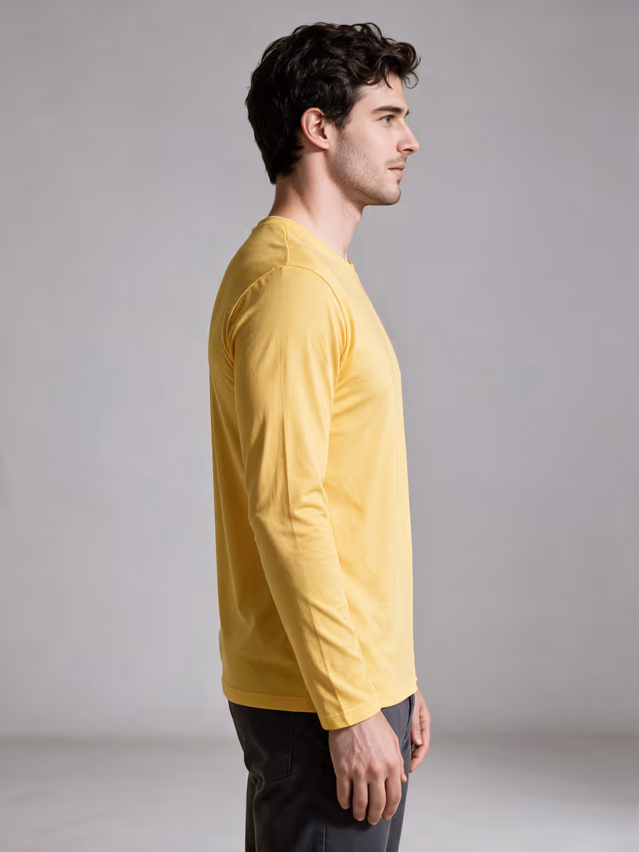 Men's Yellow Full Sleeve Round Neck Plain T-Shirt