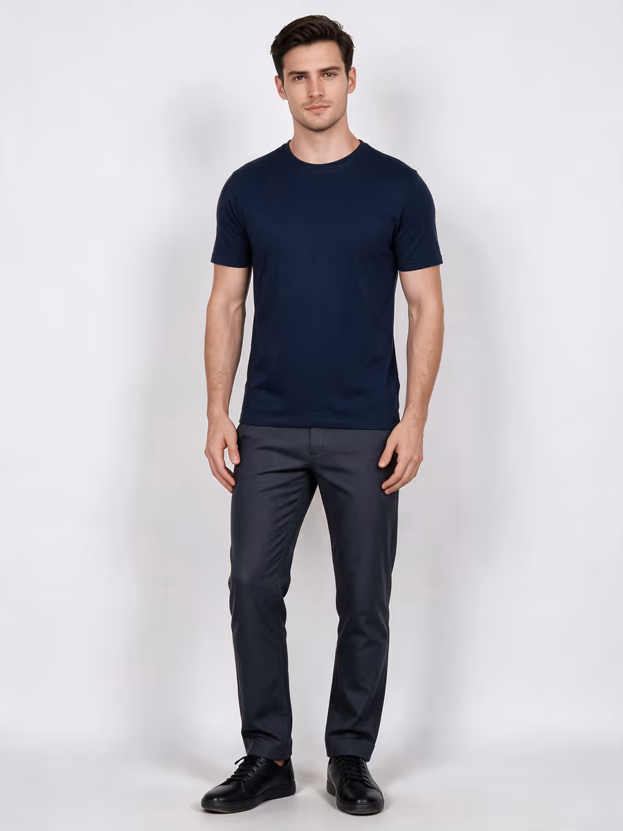 Men's Navy Blue Half Sleeve Round Neck Plain T-Shirt