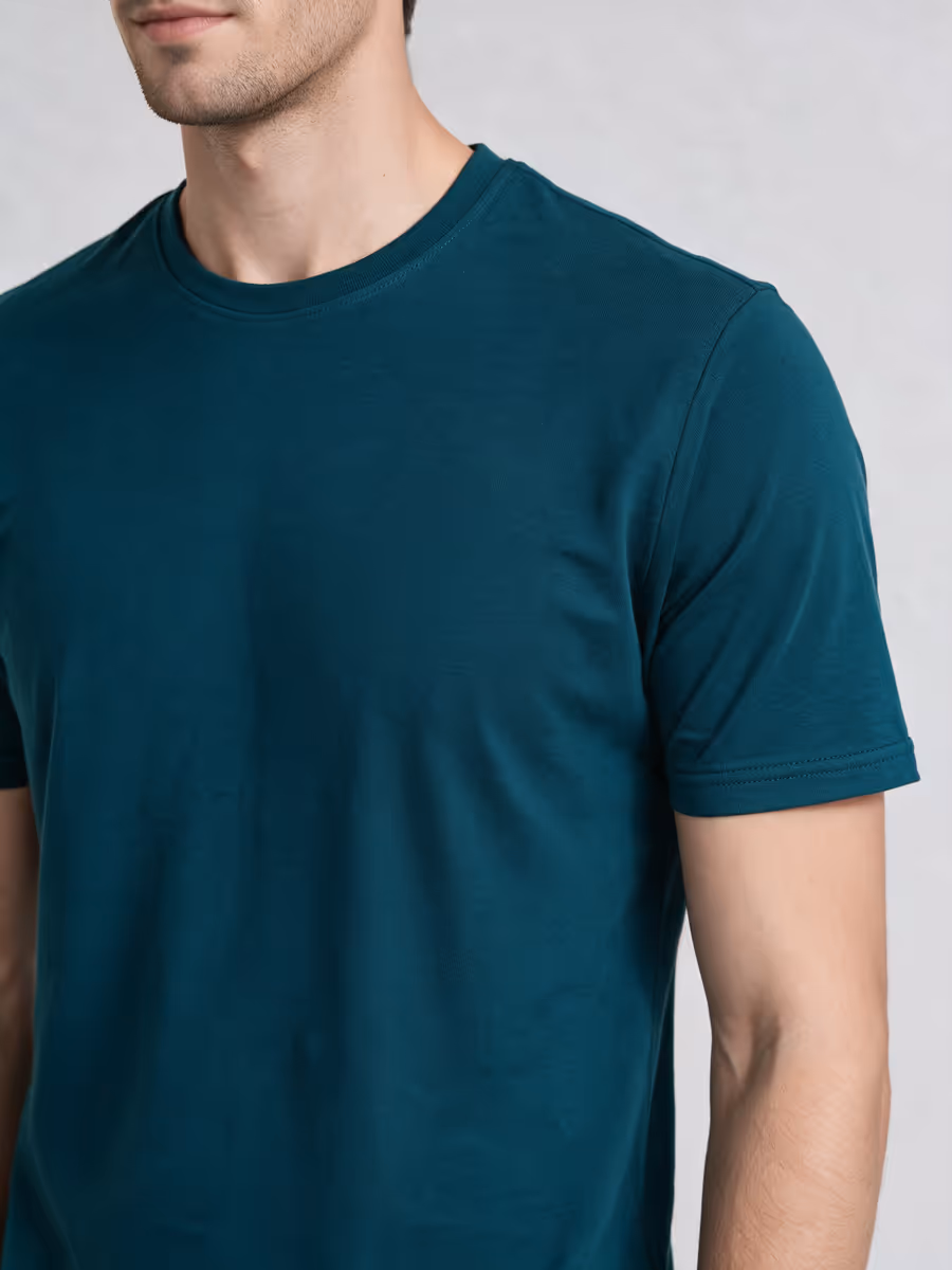 Men's Petrol Half Sleeve Round Neck Plain T-Shirt