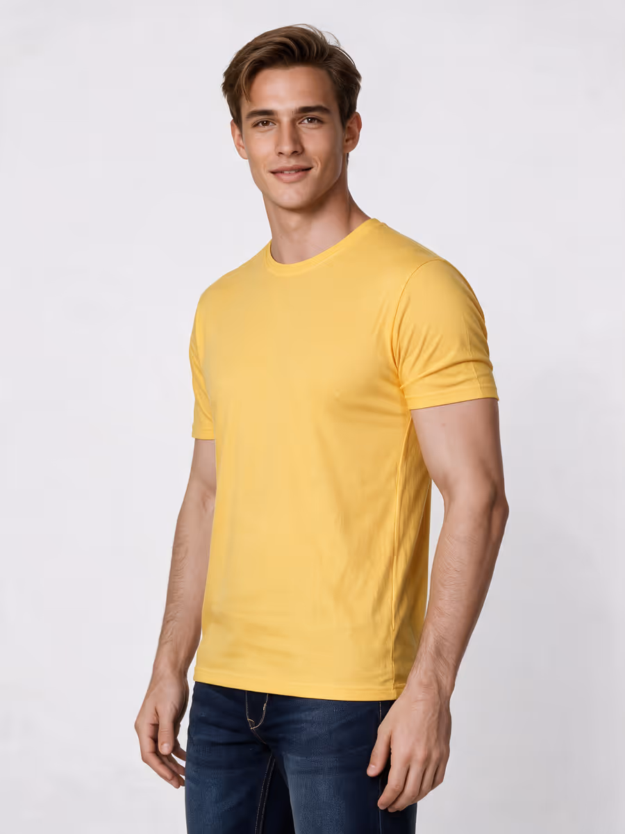 Men's Yellow Half Sleeve Round Neck Plain T-Shirt